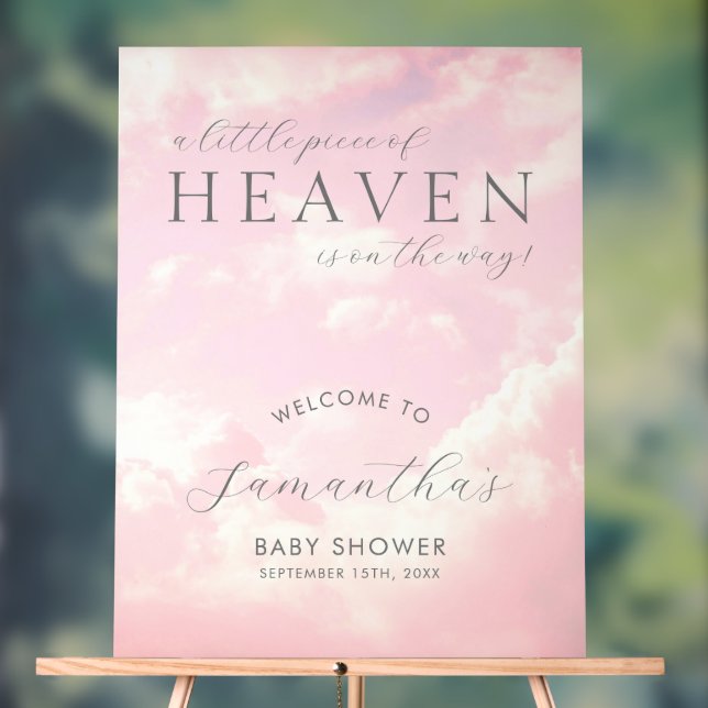 Little Piece of Heaven Pink Baby Shower Welcome Acrylic Sign (Neutral)