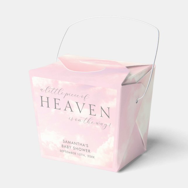 Little Piece of Heaven Pink Clouds Baby Shower Favor Boxes (Front Side)