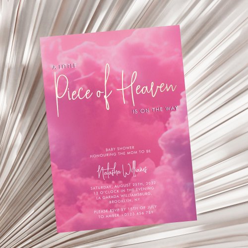 Little Piece of Heaven Pink Clouds Foil Invitation