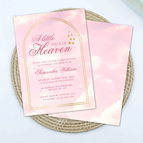 Little Piece of Heaven Pink Cloudy Sky Baby Shower Invitation