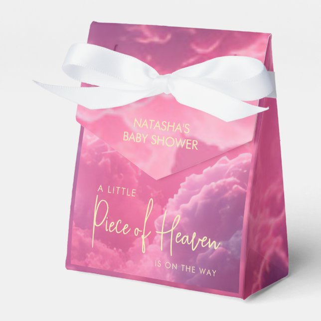Little Piece of Heaven Pink Purple Baby Shower Favor Boxes (Front Side)