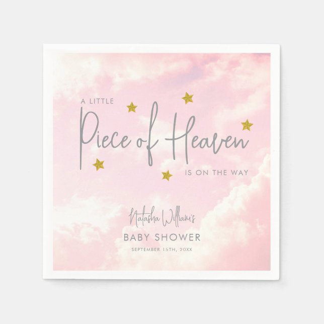 Little Piece of Heaven Pink Sky Baby Shower Napkins (Front)