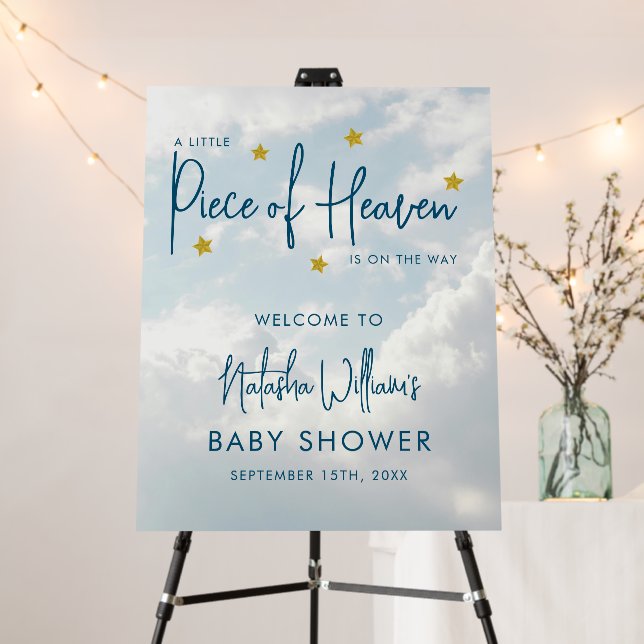 Little Piece of Heaven Sky Blue Baby Shower Foam Board (In Situ (Stand))