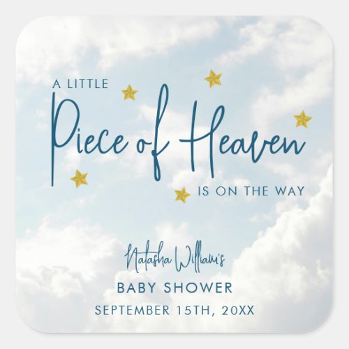 Little Piece of Heaven Sky Blue Baby Shower Square Sticker