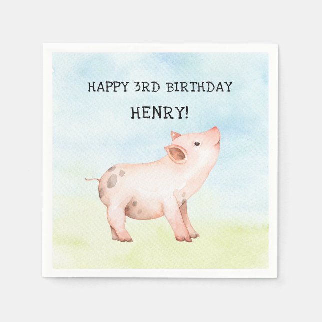 Little pig barnyard birthday party decor napkins (Front)