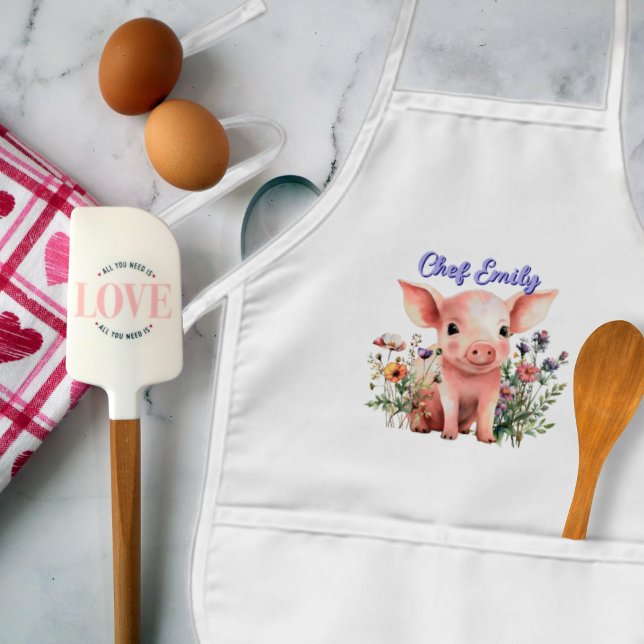 Little Pig in Wildflowers Kids Personalized Apron (Creator Uploaded)