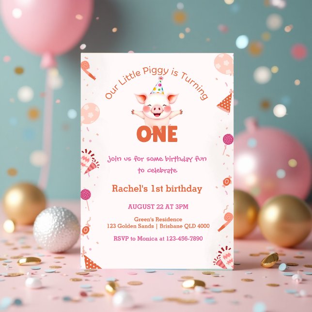 Little Piggy 1st Birthday | Farm Barnyard Theme Invitation (Cute Little Piggy 1st Birthday _ Farm Barnyard Theme Invitation)
