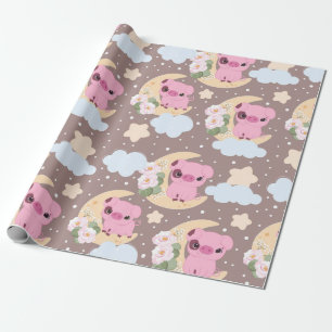 Little Piggy And The Moon Pattern Wrapping Paper