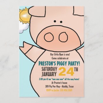 Little Piggy Birthday Party Invitation by BattleHymn at Zazzle