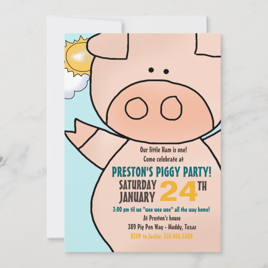 Little Piggy Birthday Party Invitation | Zazzle