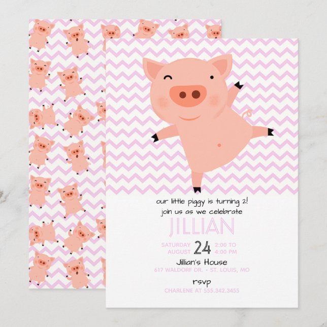 Little Piggy Birthday Party Invitation (Front/Back)