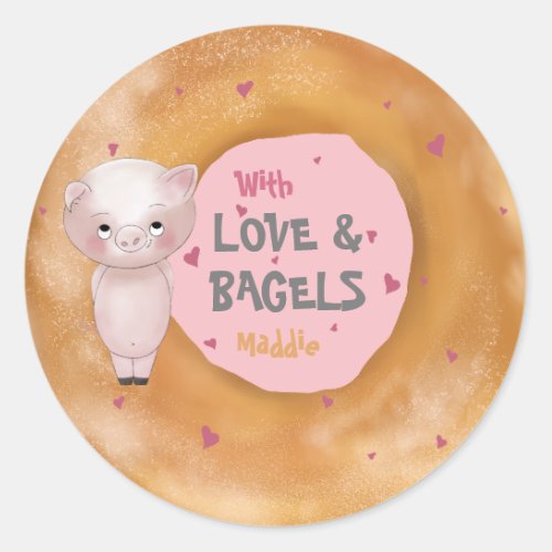 Little Piggy With Love  Bagels  Blush Pink Classic Round Sticker