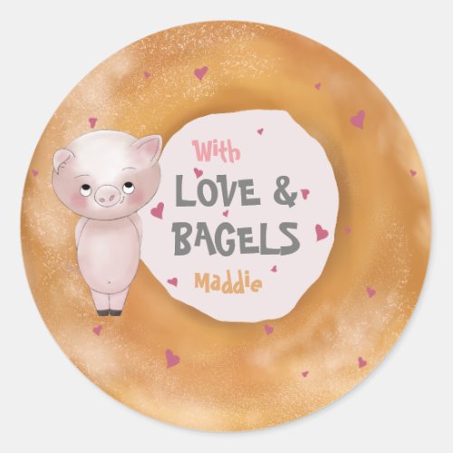 Little Piggy With Love  Bagels  Cotton Candy Classic Round Sticker