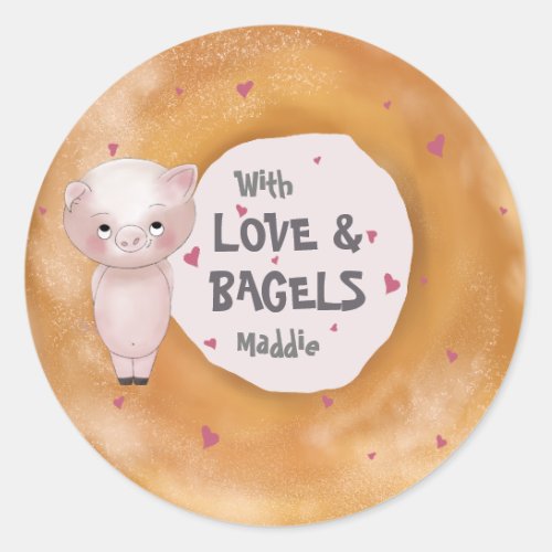 Little Piggy With Love  Bagels  Cotton Candy Classic Round Sticker