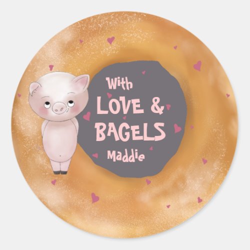 Little Piggy With Love  Bagels  Dark Grey  Classic Round Sticker