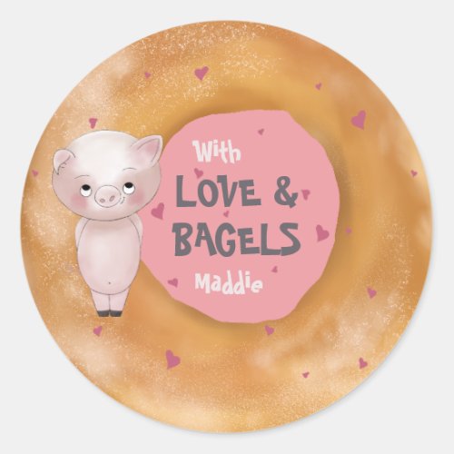 Little Piggy With Love  Bagels  Salmon Pink Classic Round Sticker