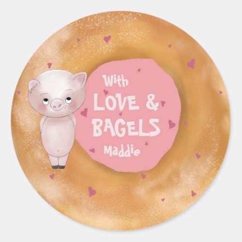 Little Piggy With Love  Bagels  Salmon Pink Classic Round Sticker