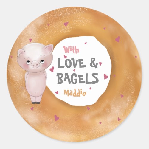 Little Piggy With Love  Bagels  White Classic Round Sticker