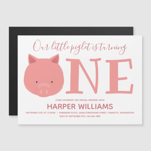 Little Piglet Turning One Animal First Birthday Magnetic Invitation
