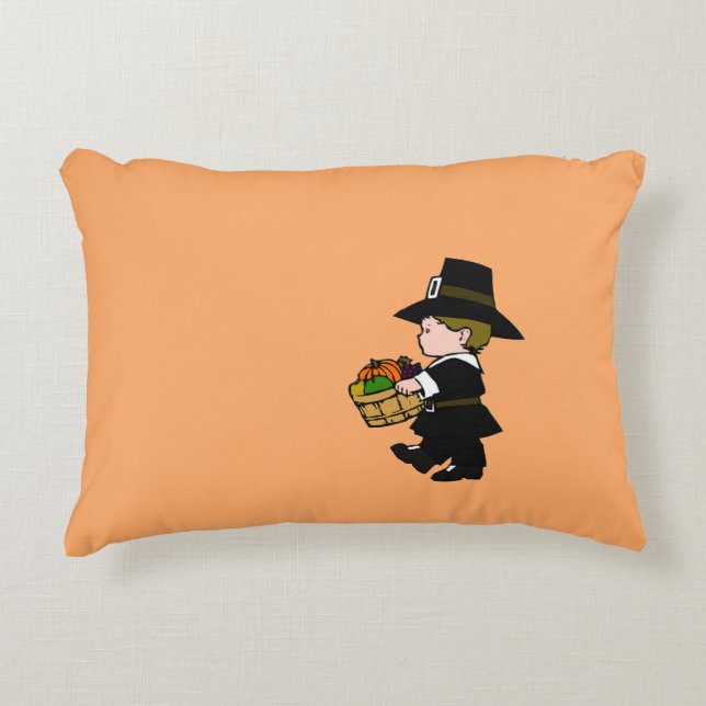 Little Pilgrim Boy Thanksgiving Decorative Pillow (Front)