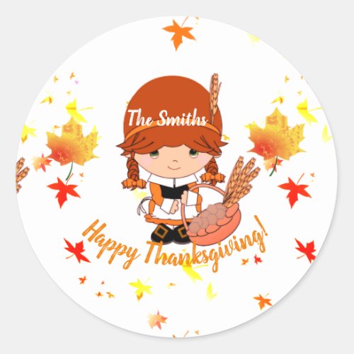 Little Pilgrim Thanksgiving Custom Classic Round Sticker