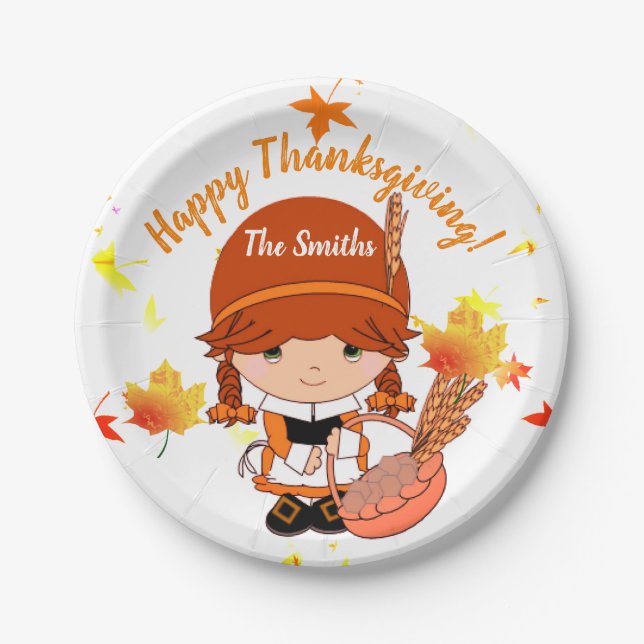 Little Pilgrim Thanksgiving Custom Paper Plates (Front)