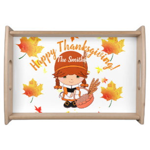 Little Pilgrim Thanksgiving Custom  Serving Tray