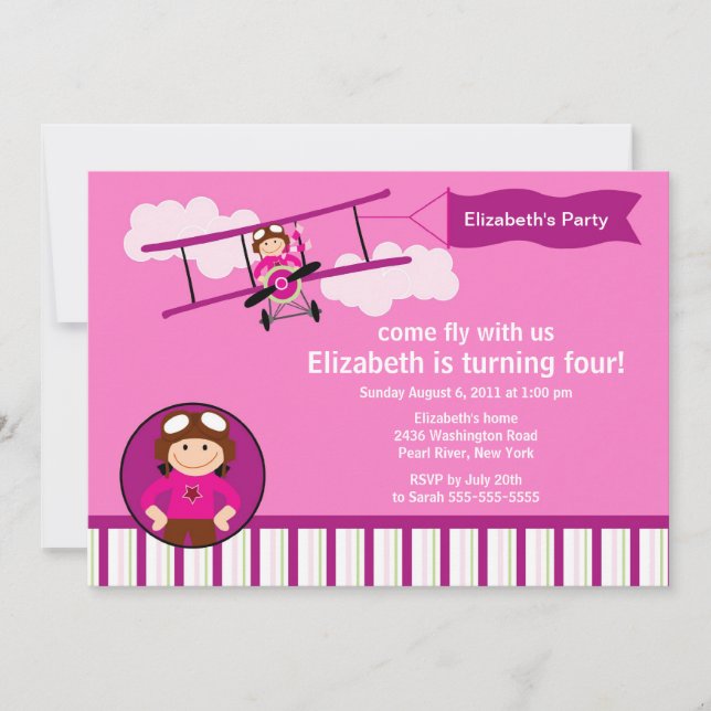 Little Pilot Airplane Birthday Party Invitation (Front)