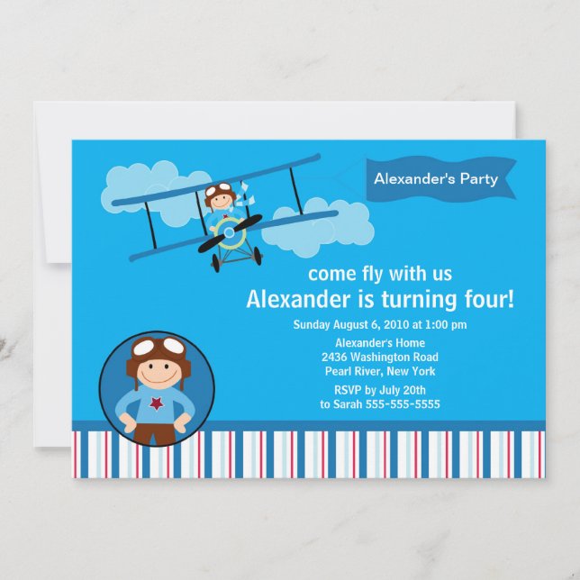 Little Pilot Airplane Birthday Party Invitation (Front)