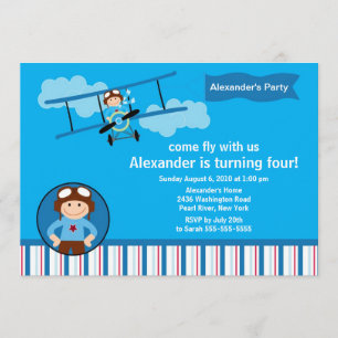 Little Pilot Airplane Birthday Party Invitation