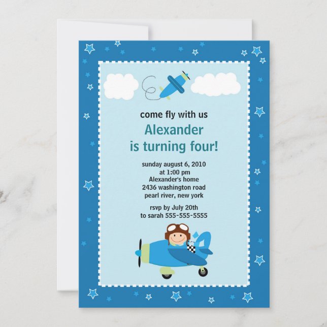 Little Pilot Airplane Birthday Party Invitation (Front)