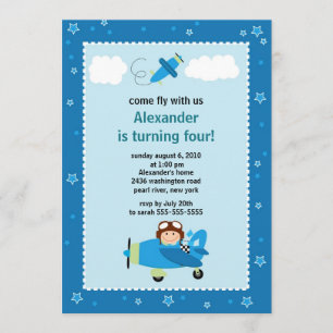 Little Pilot Airplane Birthday Party Invitation