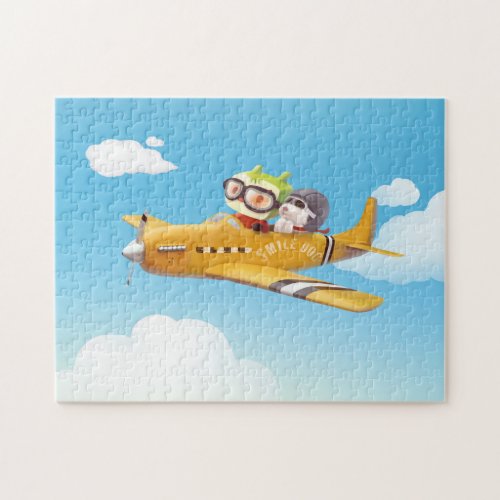 Little pilot and dog on a plane in the Sky Jigsaw Puzzle