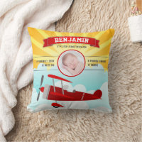 Little Pilot Red Airplane Baby Photo Birth Stats Throw Pillow