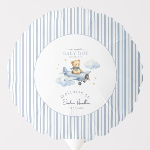 Little Pilot Teddy Bear Baby Boy Shower Balloon
