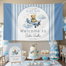 Little Pilot Teddy Bear Baby Shower Welcome Sign