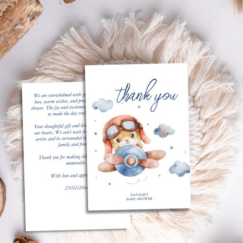 Little pilot vintage airplane baby shower thank you card
