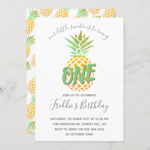 Little Pineapple 1st Birthday Invitation