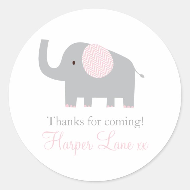 Little Pink and Grey Elephant Sticker Labels (Front)