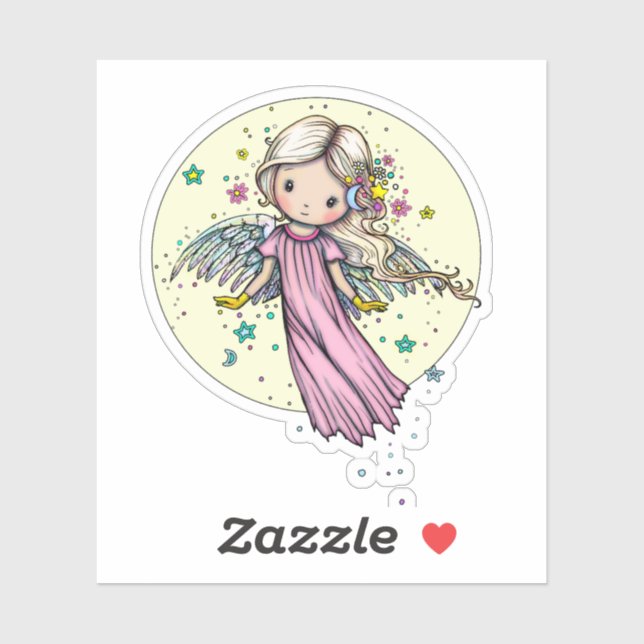 Little Pink Angel Floating by Moon Sticker (Sheet)