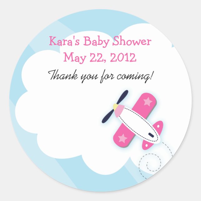 Little Pink Aviator Airplane Round Favor Sticker (Front)