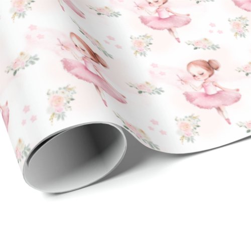 Little pink ballerina birthday gift wrapping paper
