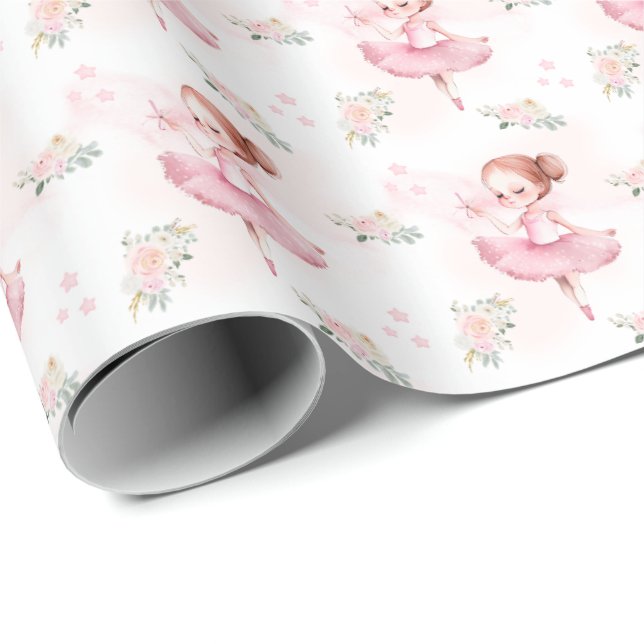 Little pink ballerina birthday gift wrapping paper (Roll Corner)