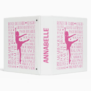 Little Pink Ballerina Typography 3 Ring Binder