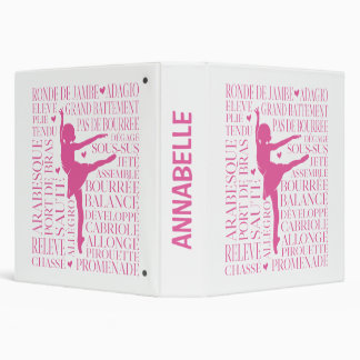 Little Pink Ballerina Typography 3 Ring Binder
