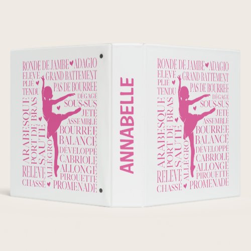 Little Pink Ballerina Typography 3 Ring Binder