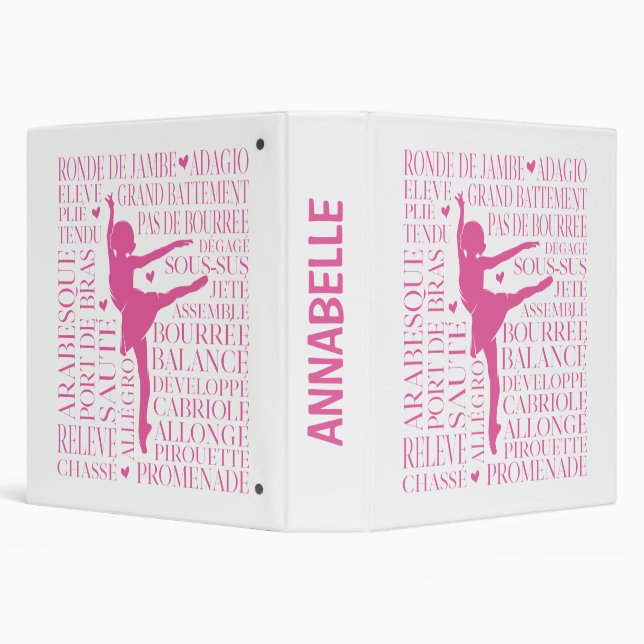 Little Pink Ballerina Typography 3 Ring Binder (Background)