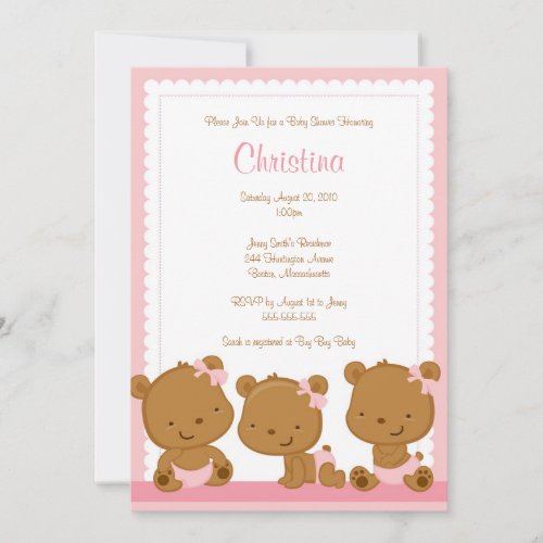 Little Pink Bears GIrl Baby Shower Invitation