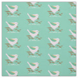 Little pink bird on mint background fabric