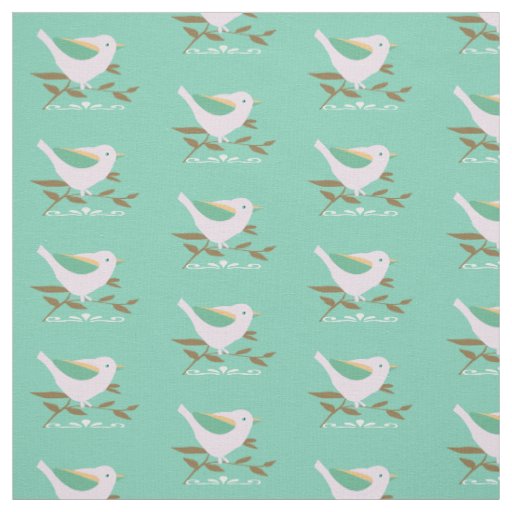 Little pink bird on mint background fabric